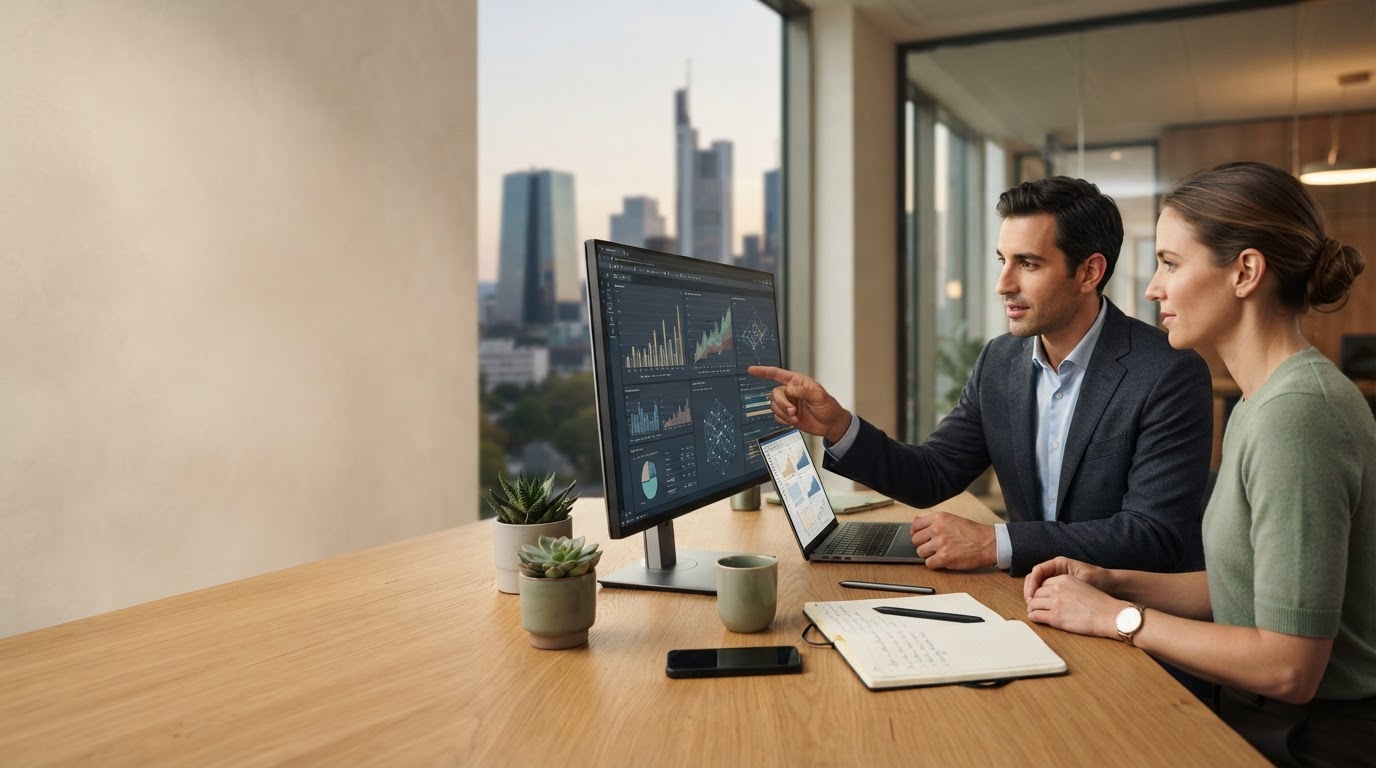 Trading Signals Ai analyst reviewing portfolio risk data on a desk setup